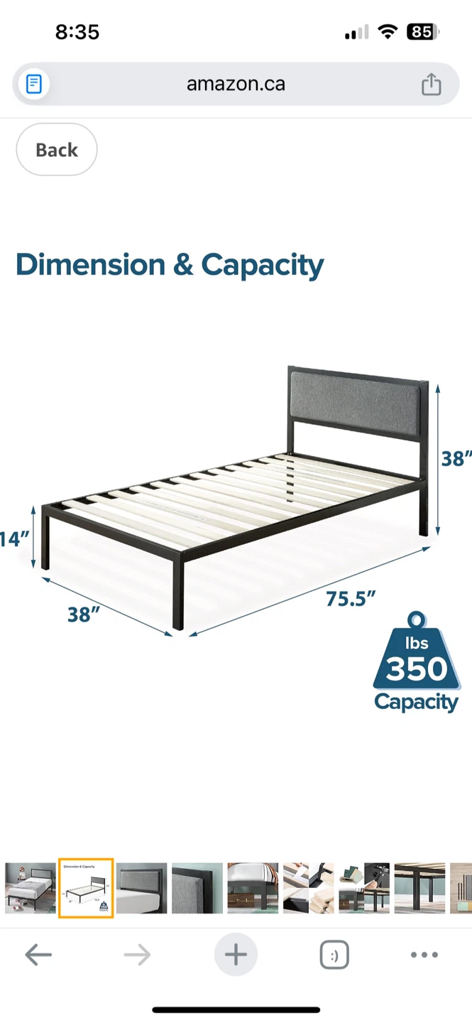 Zinus Twin Bed Frame with Upholstered Headboard