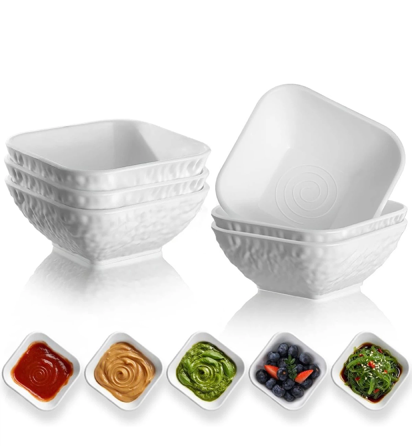 6pc White Square Textured Bowls - 5 oz Normal Capacity - photo 3