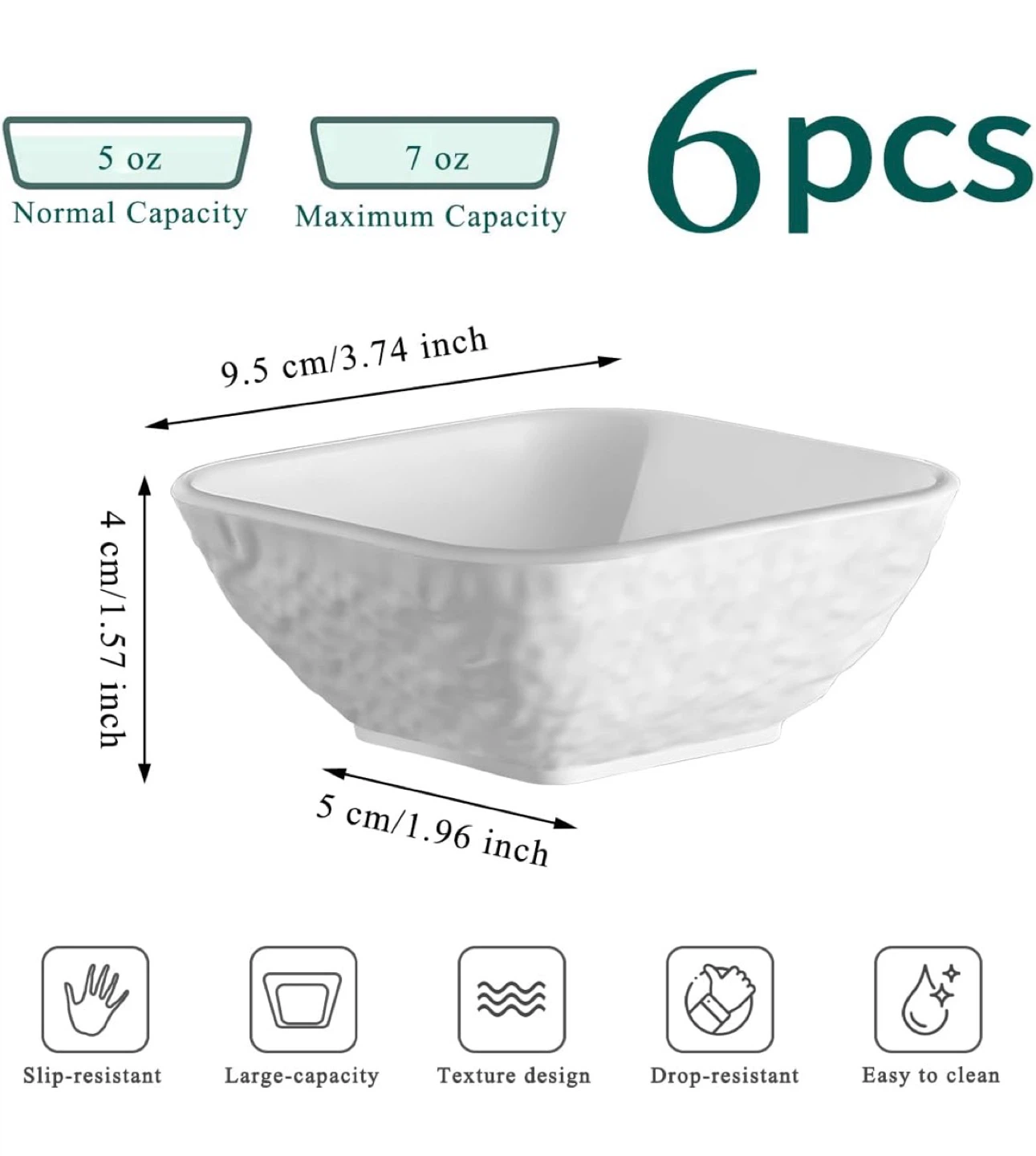 6pc White Square Textured Bowls - 5 oz Normal Capacity