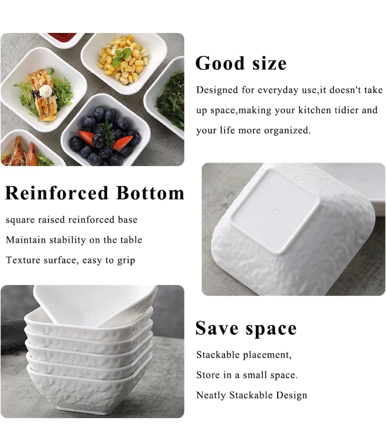 6pc White Square Textured Bowls - 5 oz Normal Capacity - photo 2