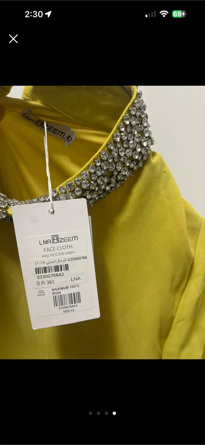 LNA Azeem Yellow Embellished Neckline Dress Size 42 - photo 3