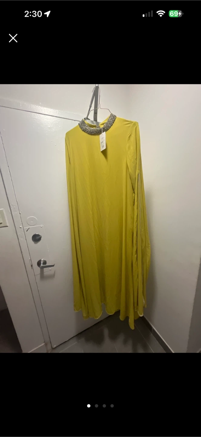 LNA Azeem Yellow Embellished Neckline Dress Size 42