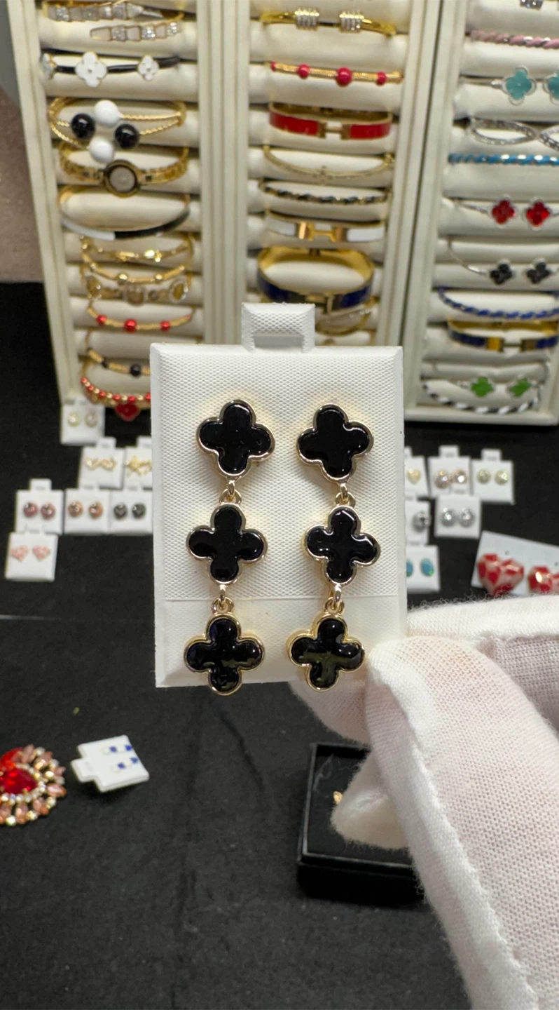 Onyx Black Enameled Clover Dangle Earrings! 🔥