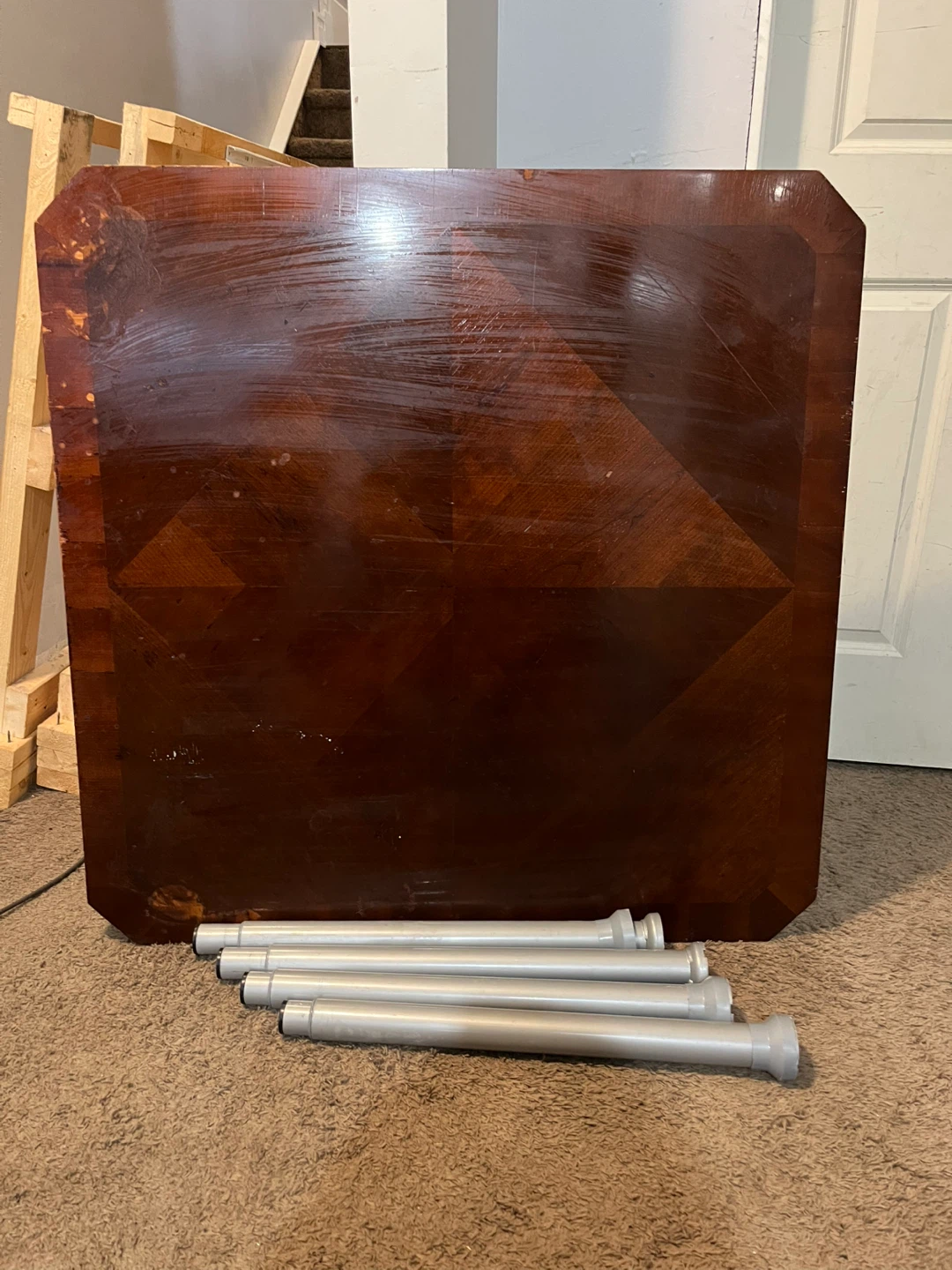 Wooden Table Top with adjustable Metal Legs