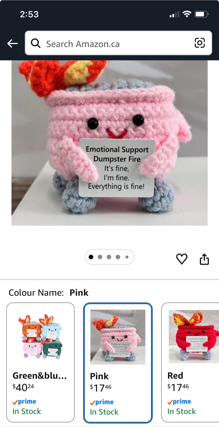 Pink "Emotional Support Dumpster Fire" Crochet Plush - photo 2