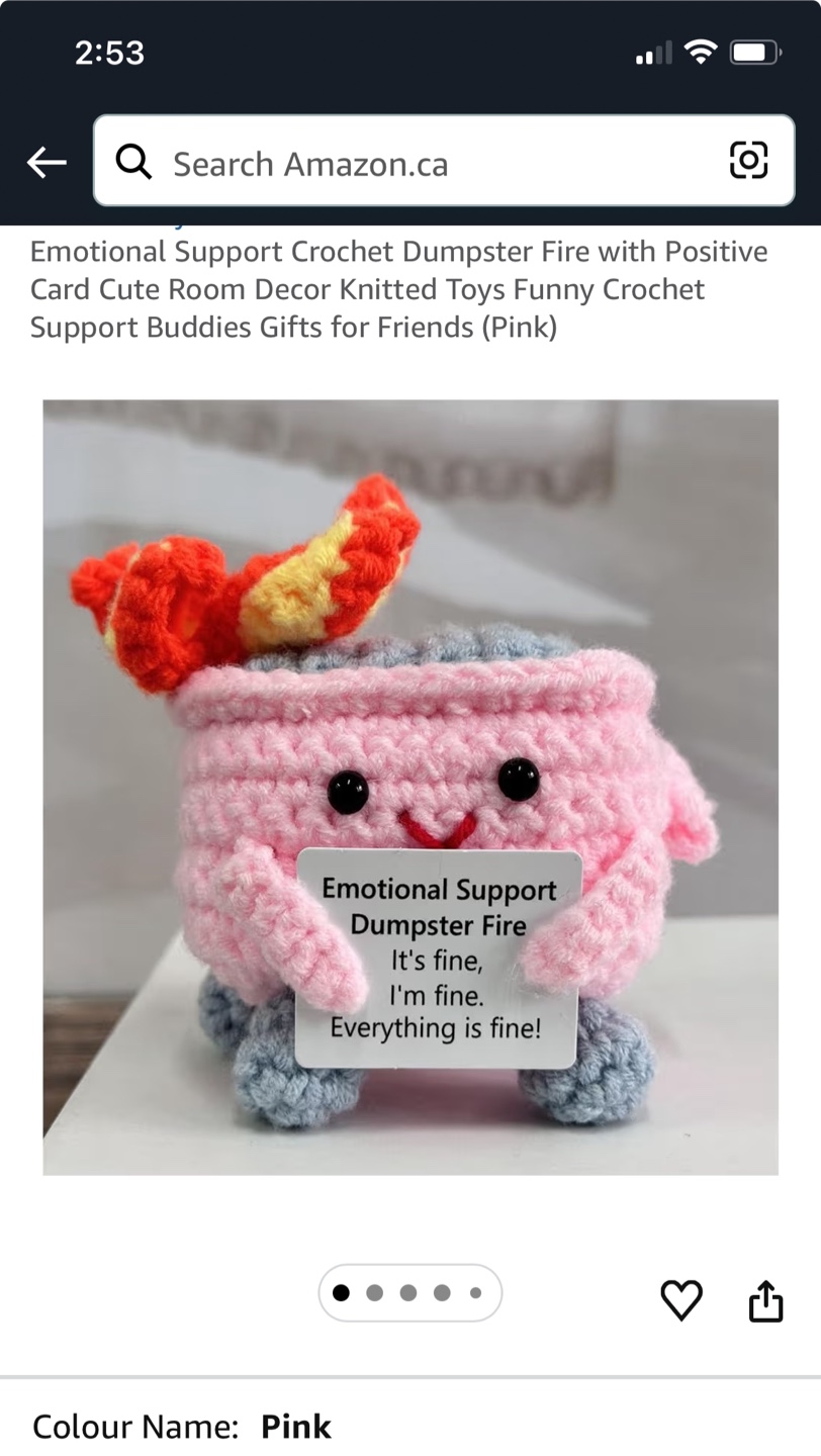 Pink "Emotional Support Dumpster Fire" Crochet Plush