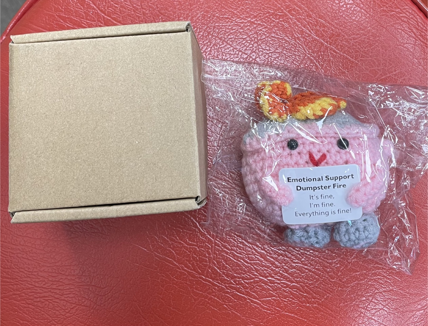 Pink "Emotional Support Dumpster Fire" Crochet Plush - photo 3
