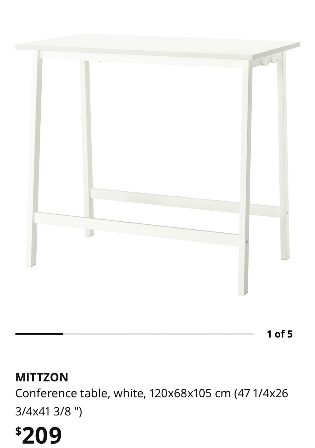 MITTZON Conference Table - White, 120x68x105 cm