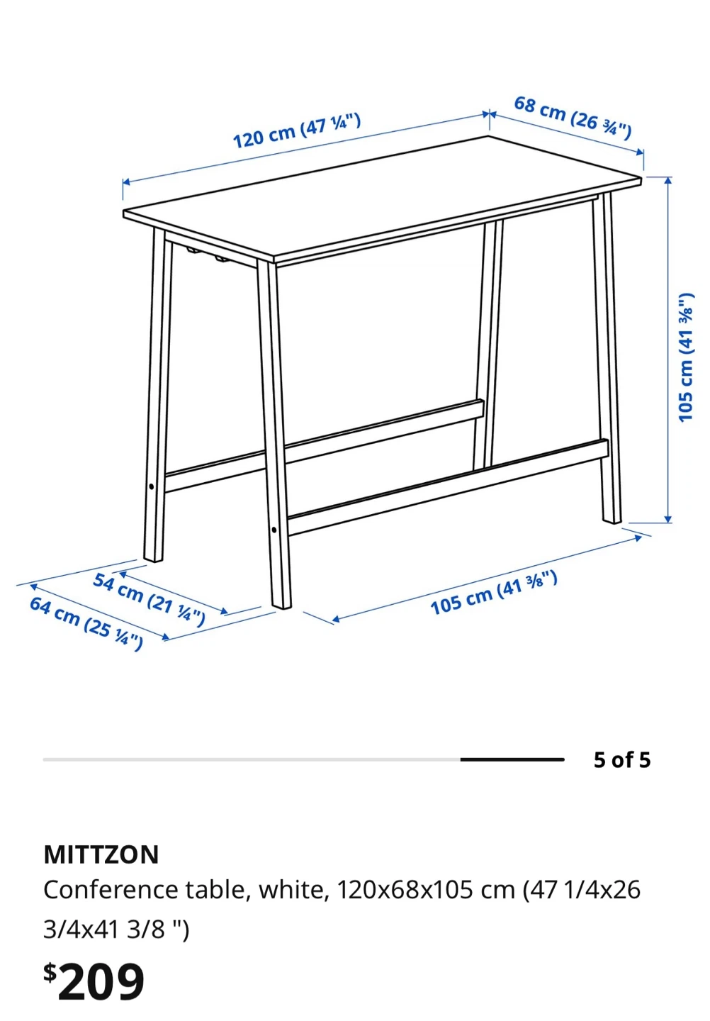MITTZON Conference Table - White, 120x68x105 cm - photo 2