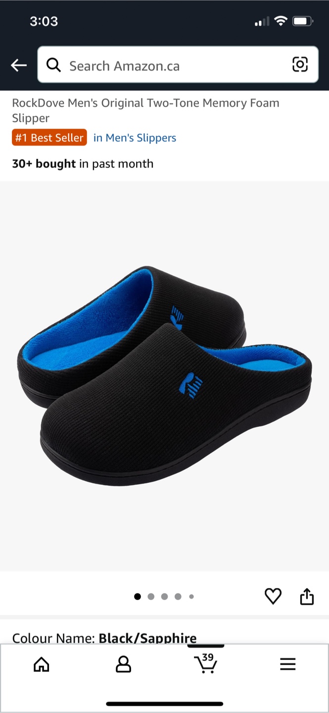 RockDove Men's Slippers Size 7-8 Black/Sapphire