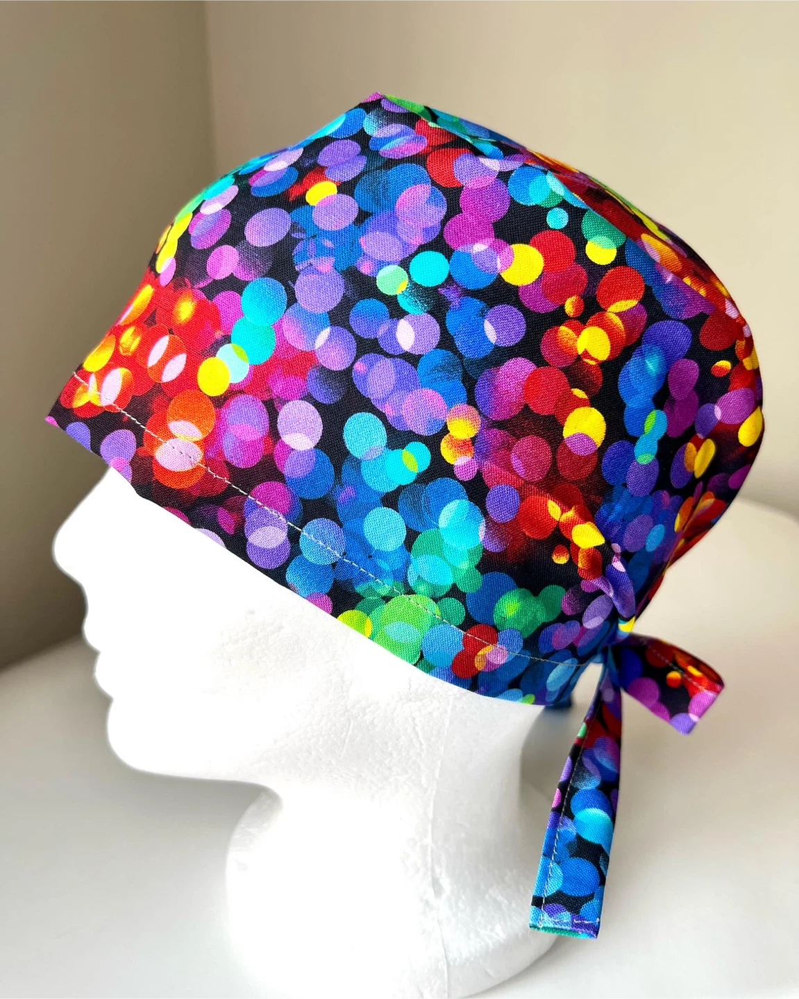 Tie-Back Scrub Cap - Colorful Bokeh Dots