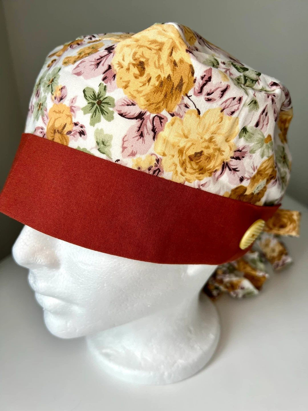 Floral Scrub Cap with Buttons