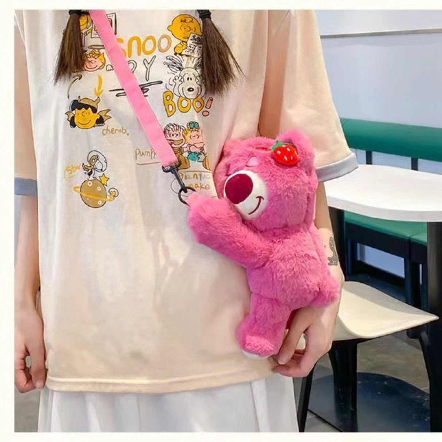 Pink Strawberry Bear Plush Bag 15×26×10cm - photo 2