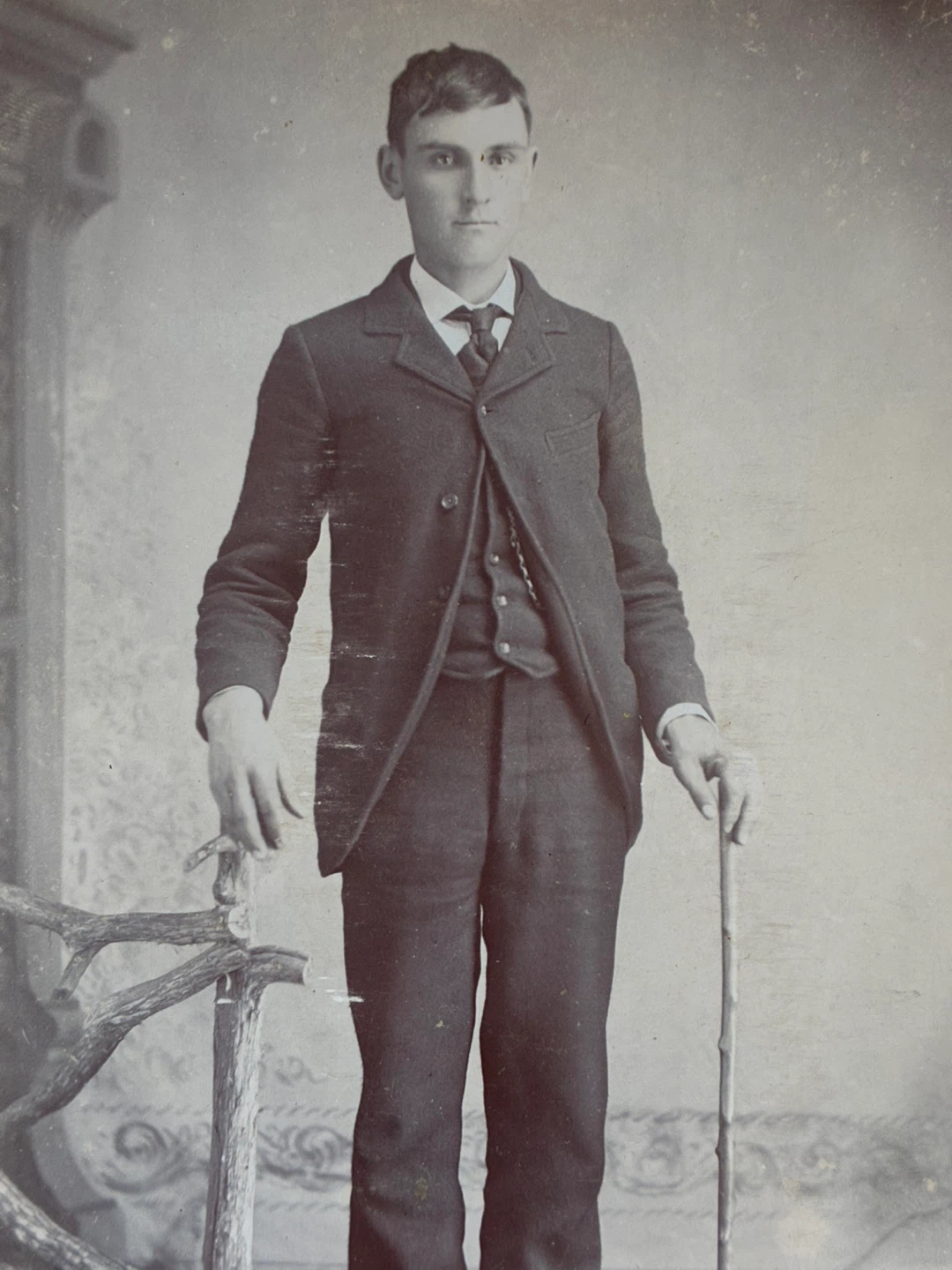 $7 antique vintage portrait cabinet card man cane photograph - photo 2