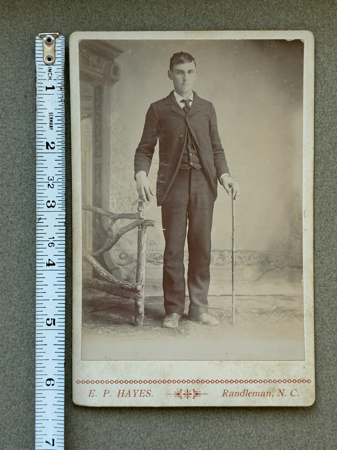 $7 antique vintage portrait cabinet card man cane photograph - photo 4