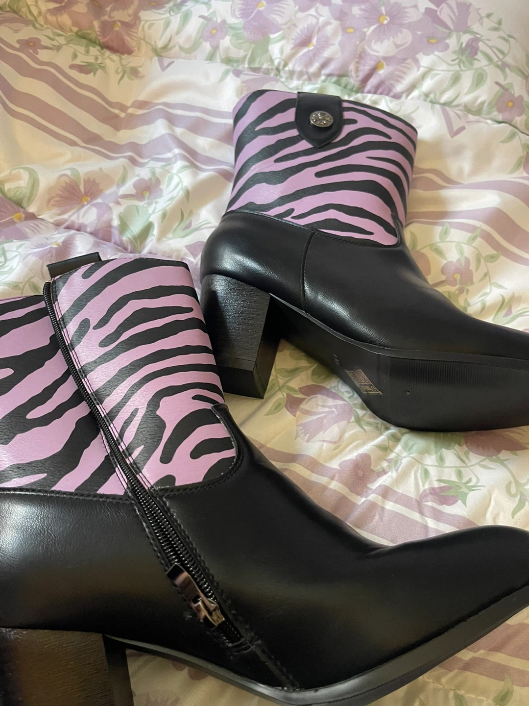 Black and Pink Zebra Print Ankle Boots