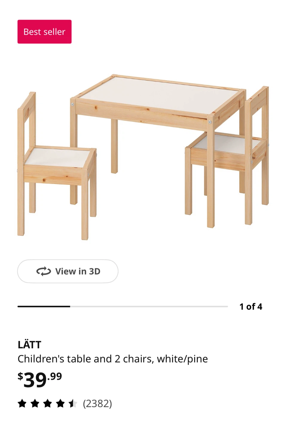 IKEA LÄTT Children's Table and 2 Chairs, White/Pine
