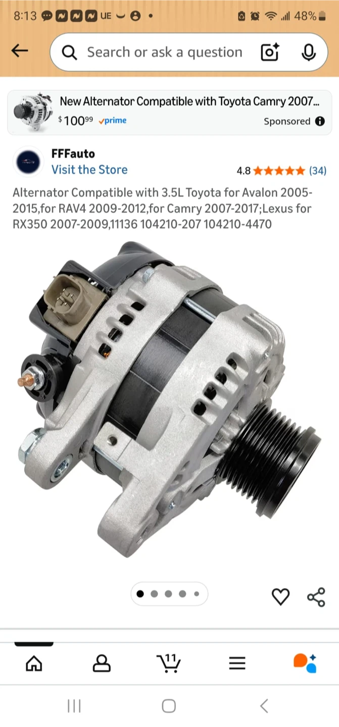 Alternator Compatible with 3.5L Toyota for Avalon 2005-2015