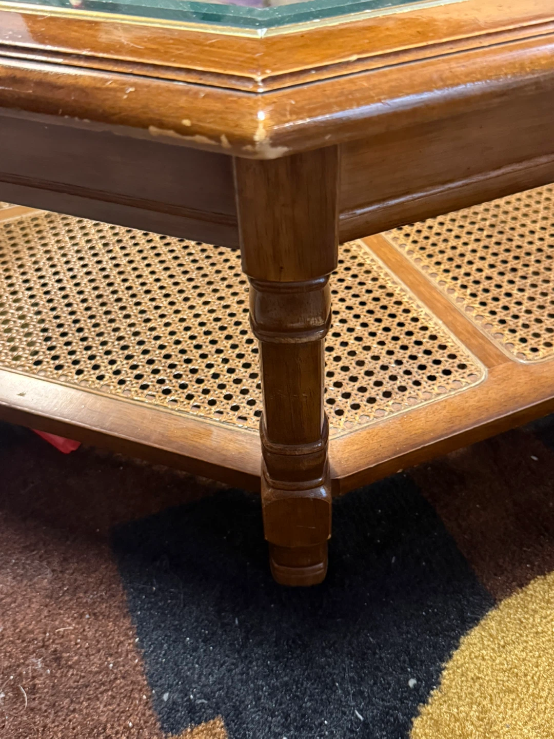 Vintage Hexagonal Coffee Table with Cane Inlay - photo 2