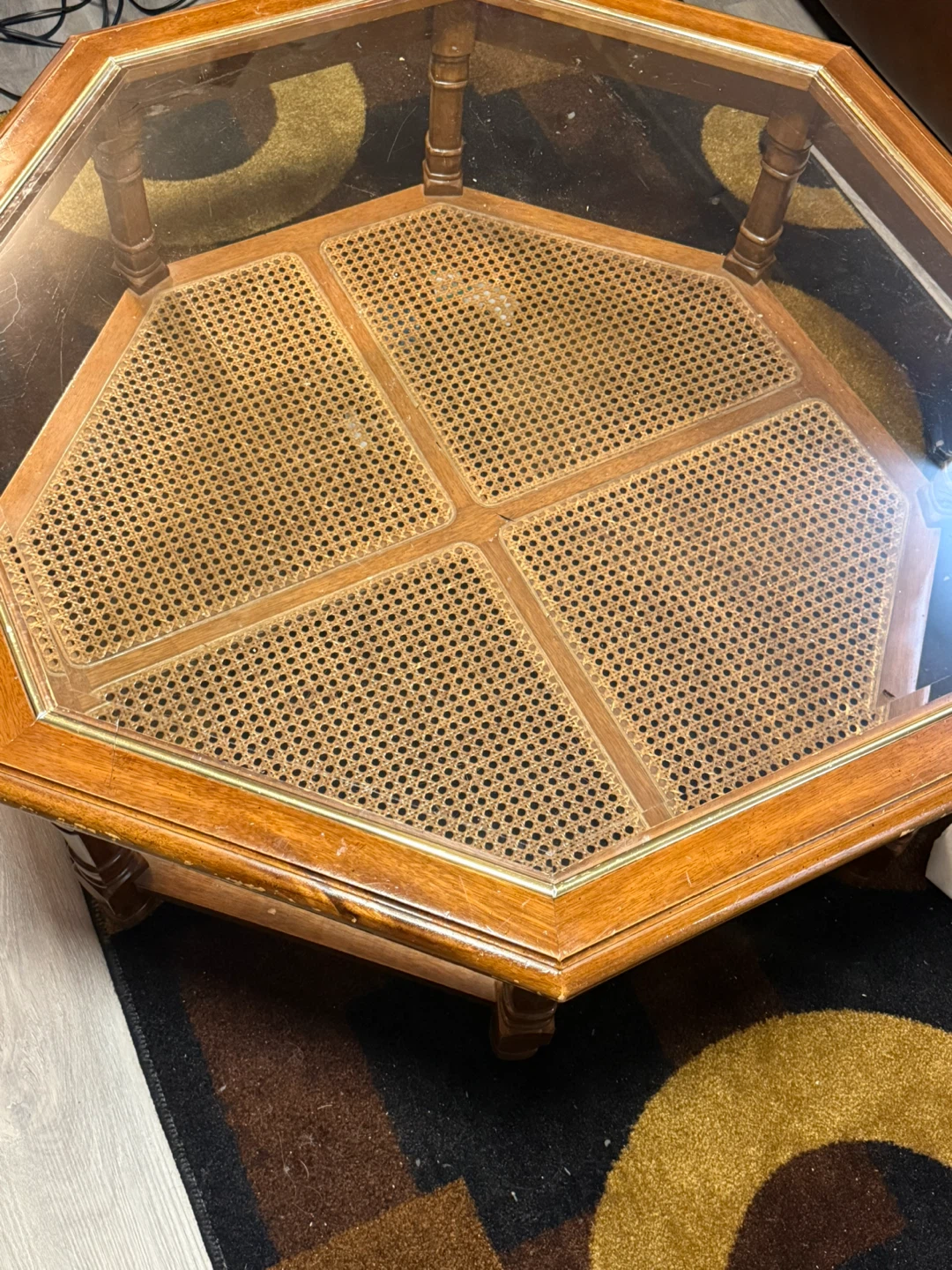 Vintage Hexagonal Coffee Table with Cane Inlay