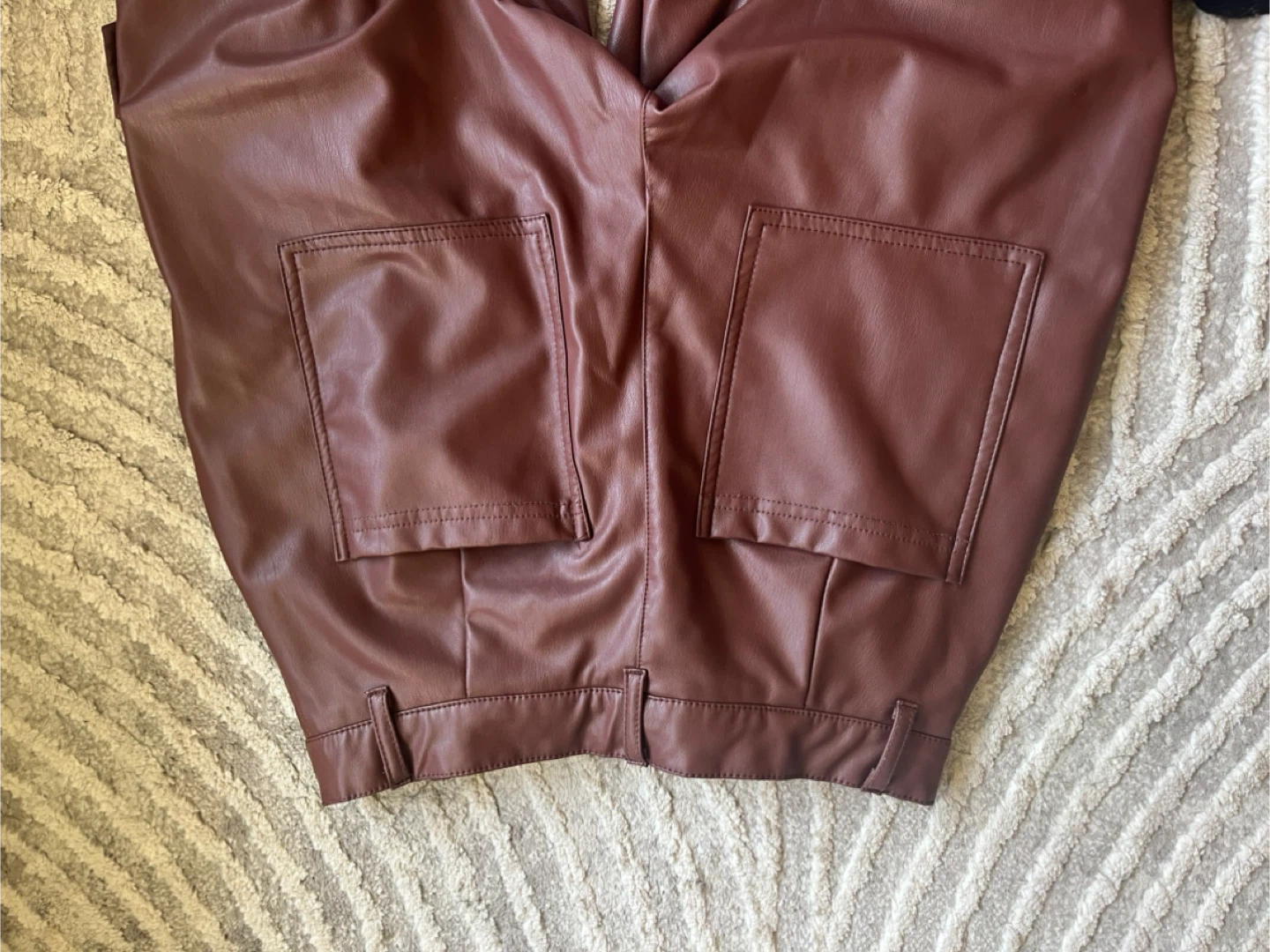 Faux Leather Cargo Pants - Brown - photo 2