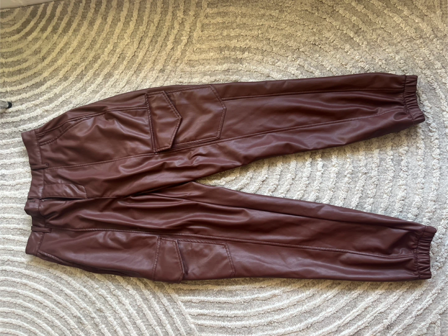 Faux Leather Cargo Pants - Brown