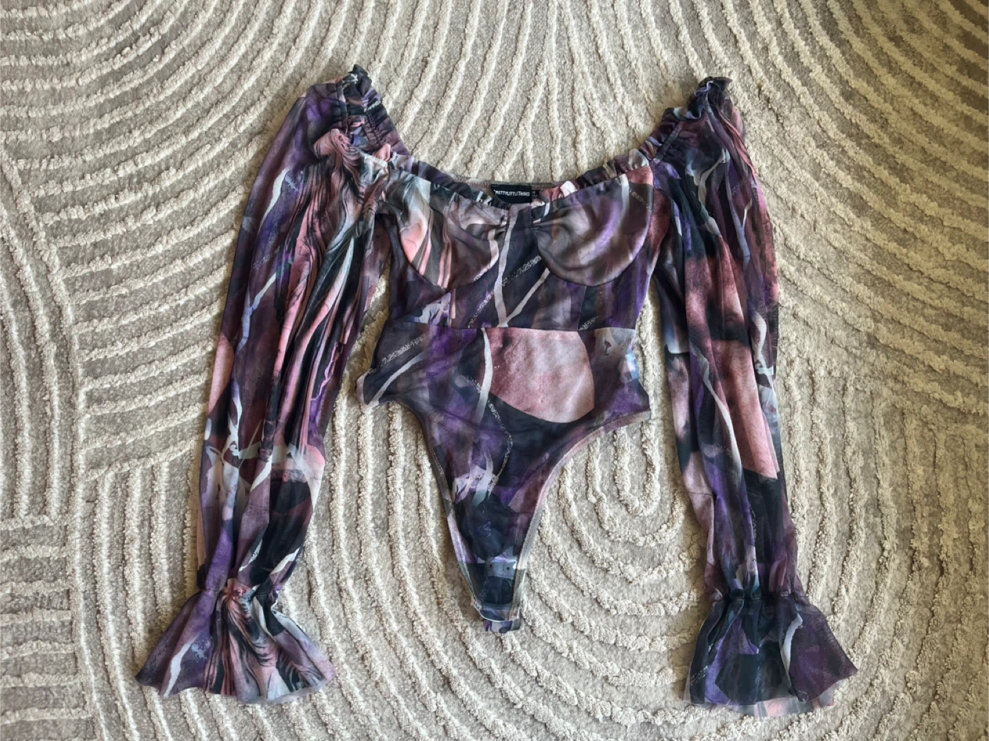 PrettyLittleThing Mesh Print Bodysuit (WORN ONCE)