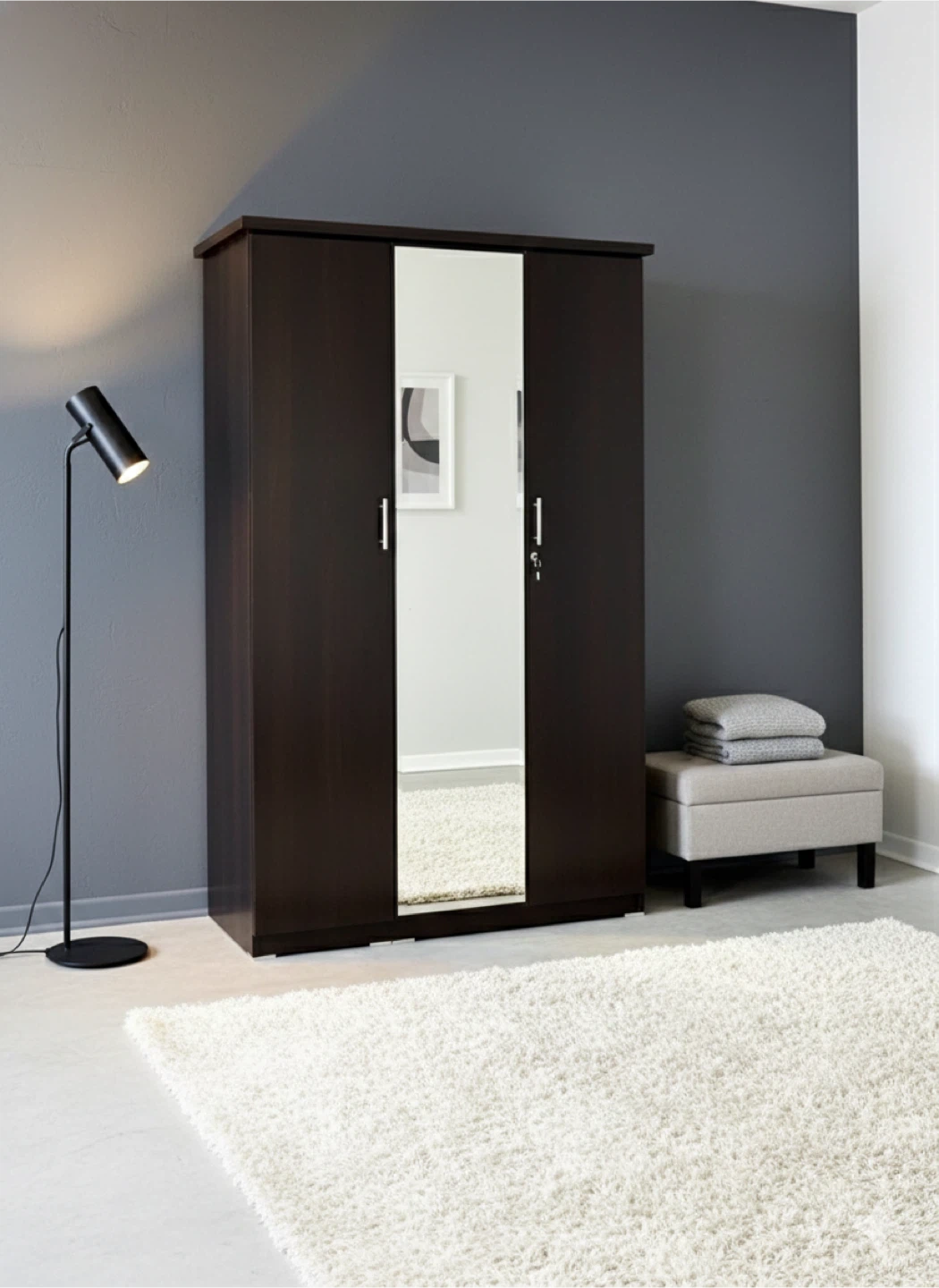 Dark Brown Wood Wardrobe with Mirror - photo 2