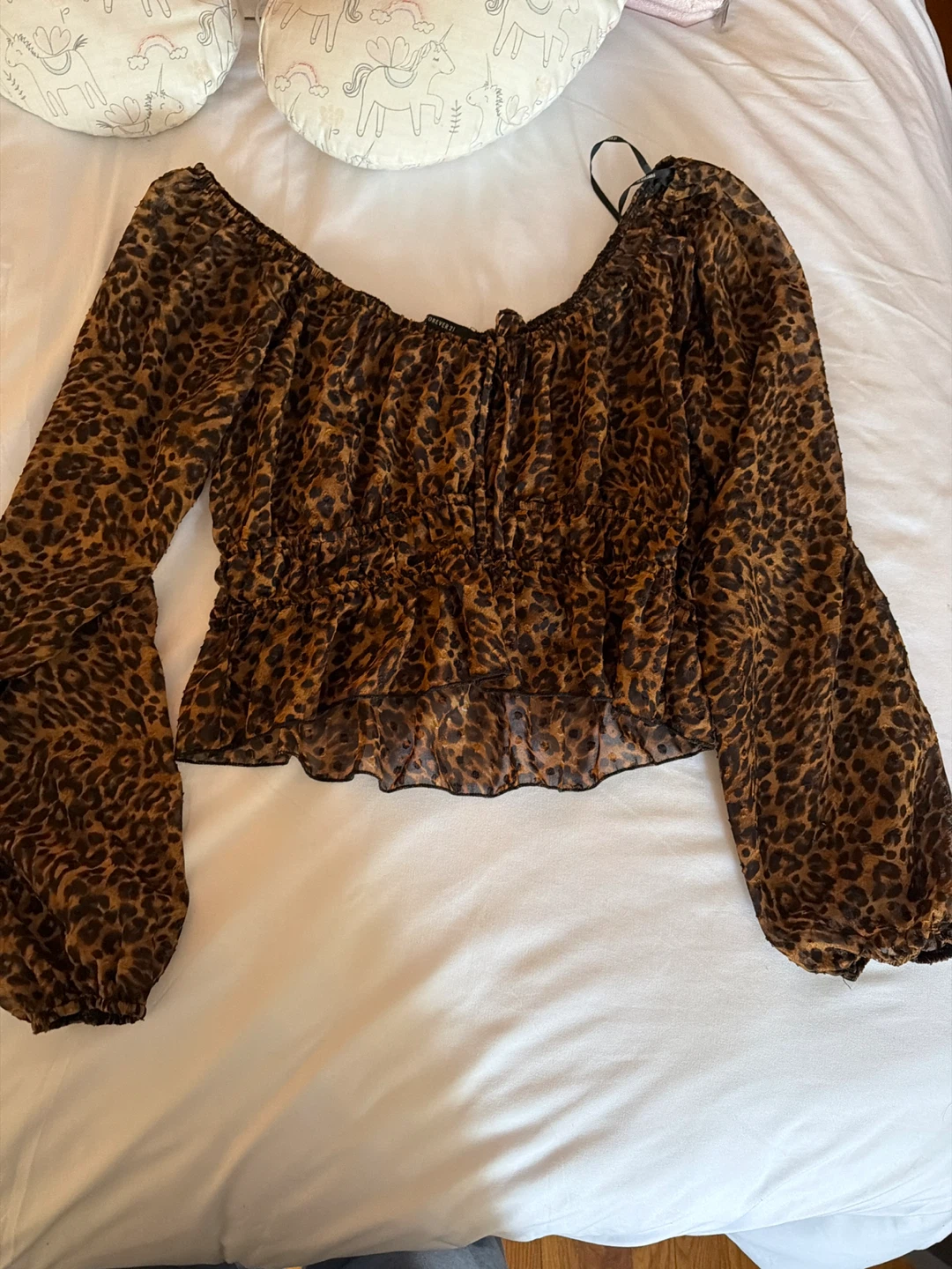 Forever 21 Leopard Print Sheer Long Sleeve Top