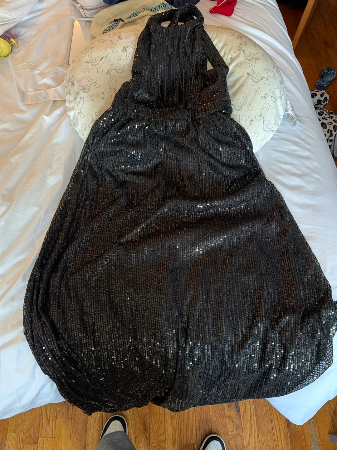 Black Sequin Halter Maxi Dress