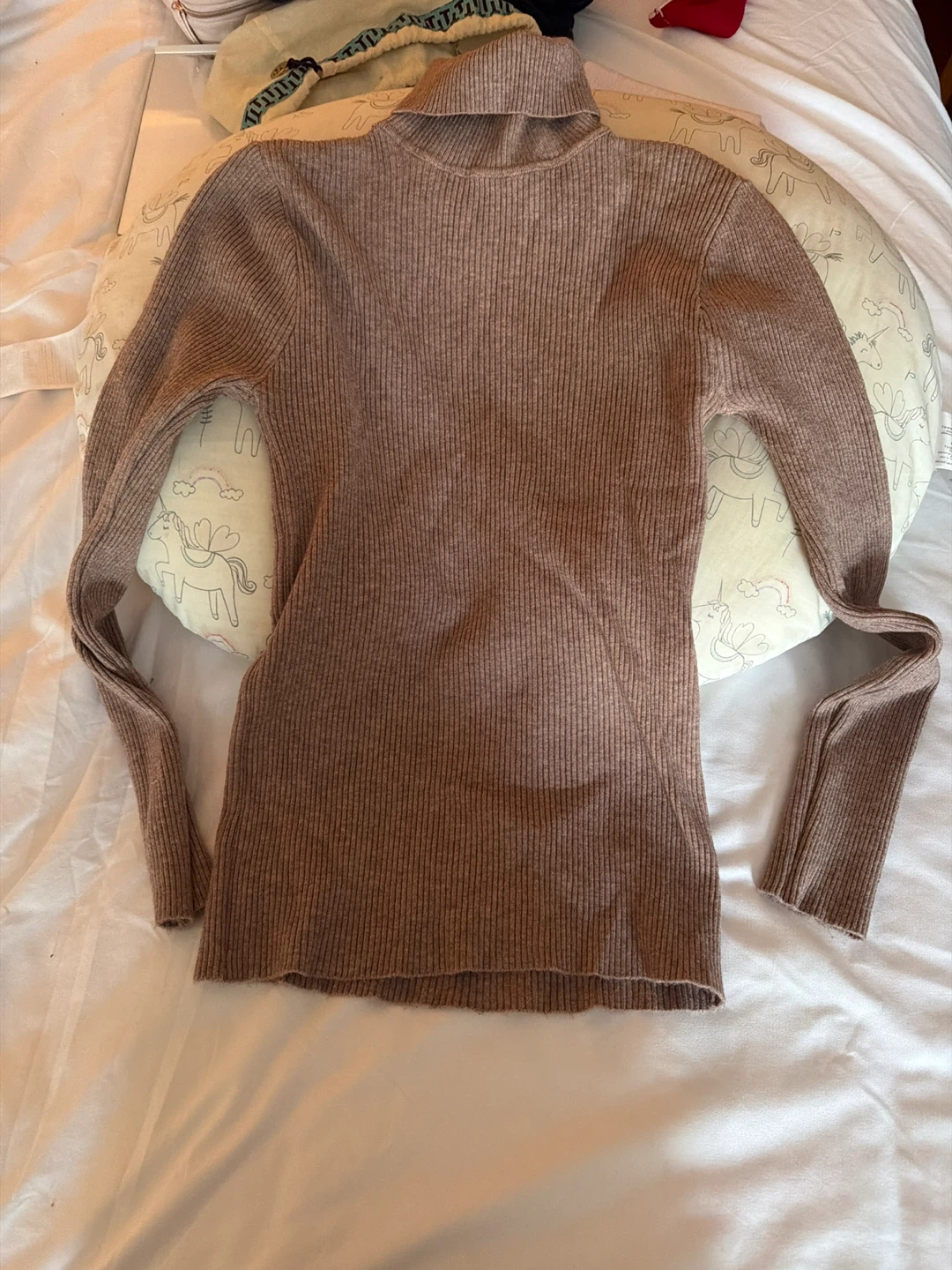 Brown Ribbed Knit Turtleneck Sweater
