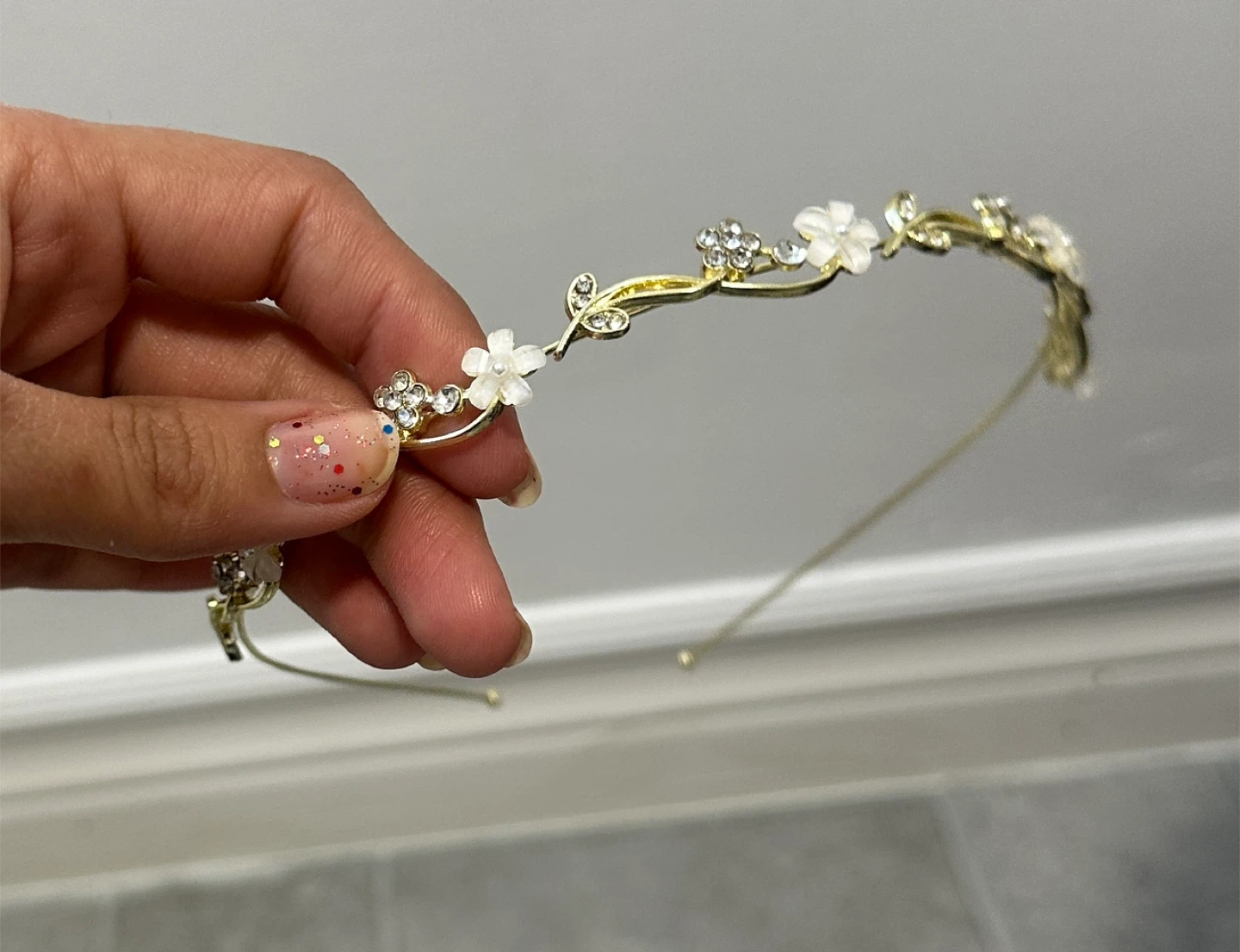 Gold Flower & Rhinestone Tiara Headband