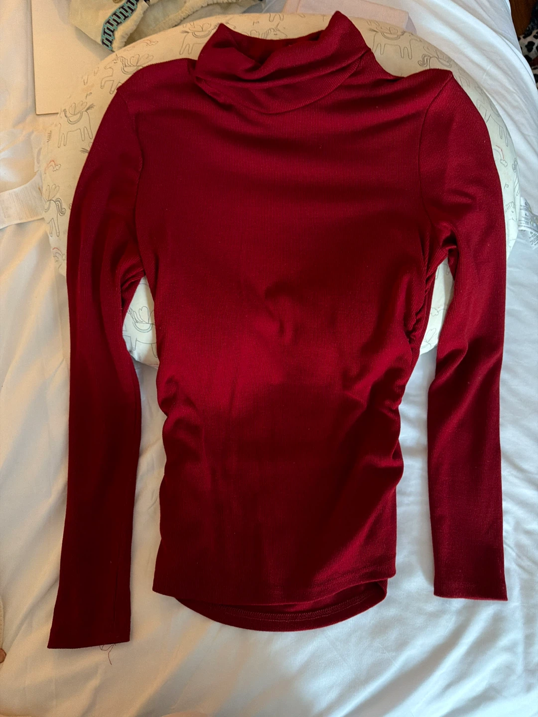 Red Ribbed Turtleneck Long Sleeve Shirt