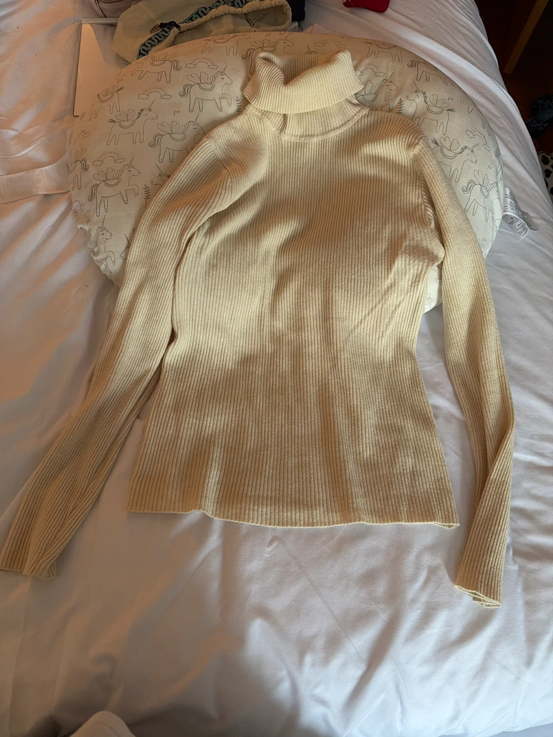 Cream Ribbed Turtleneck Sweater