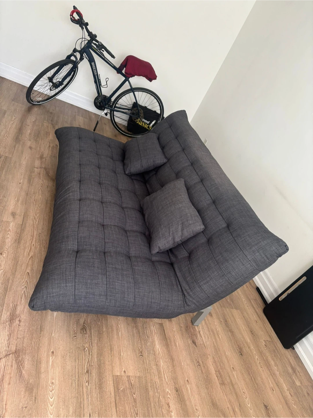 Grey Futon Sofa Bed with Pillows - photo 3