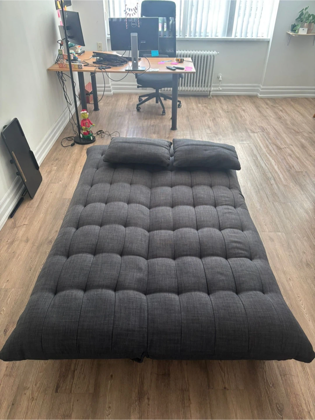Grey Futon Sofa Bed with Pillows - photo 2