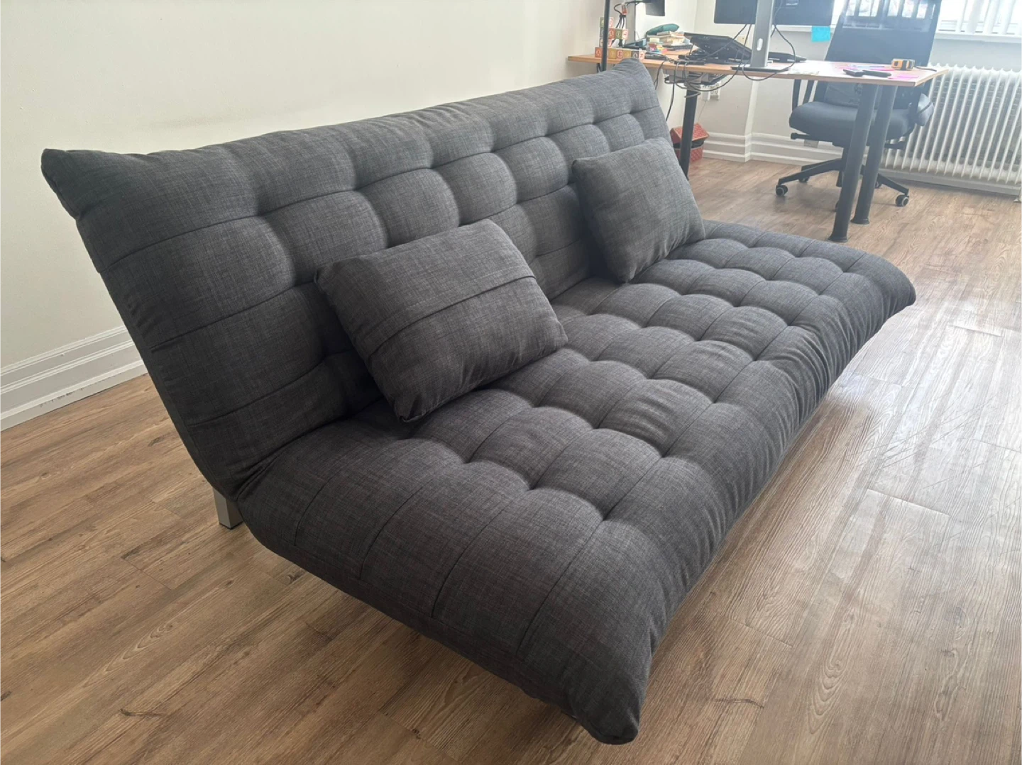 Grey Futon Sofa Bed with Pillows