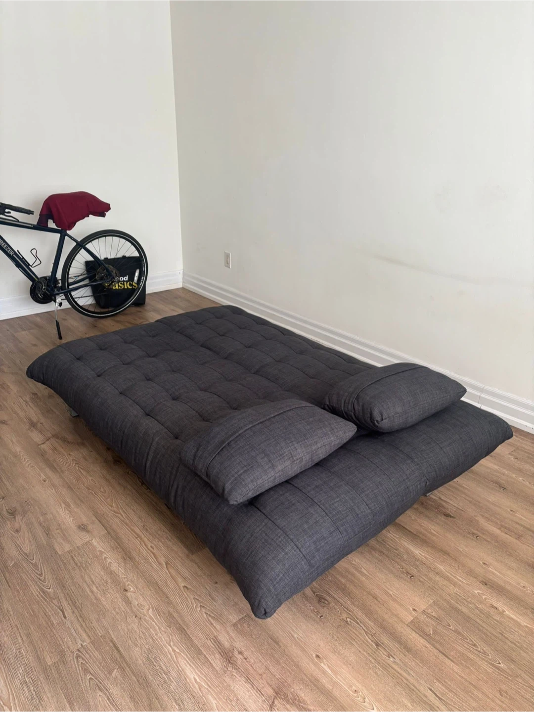 Grey Futon Sofa Bed with Pillows - photo 4