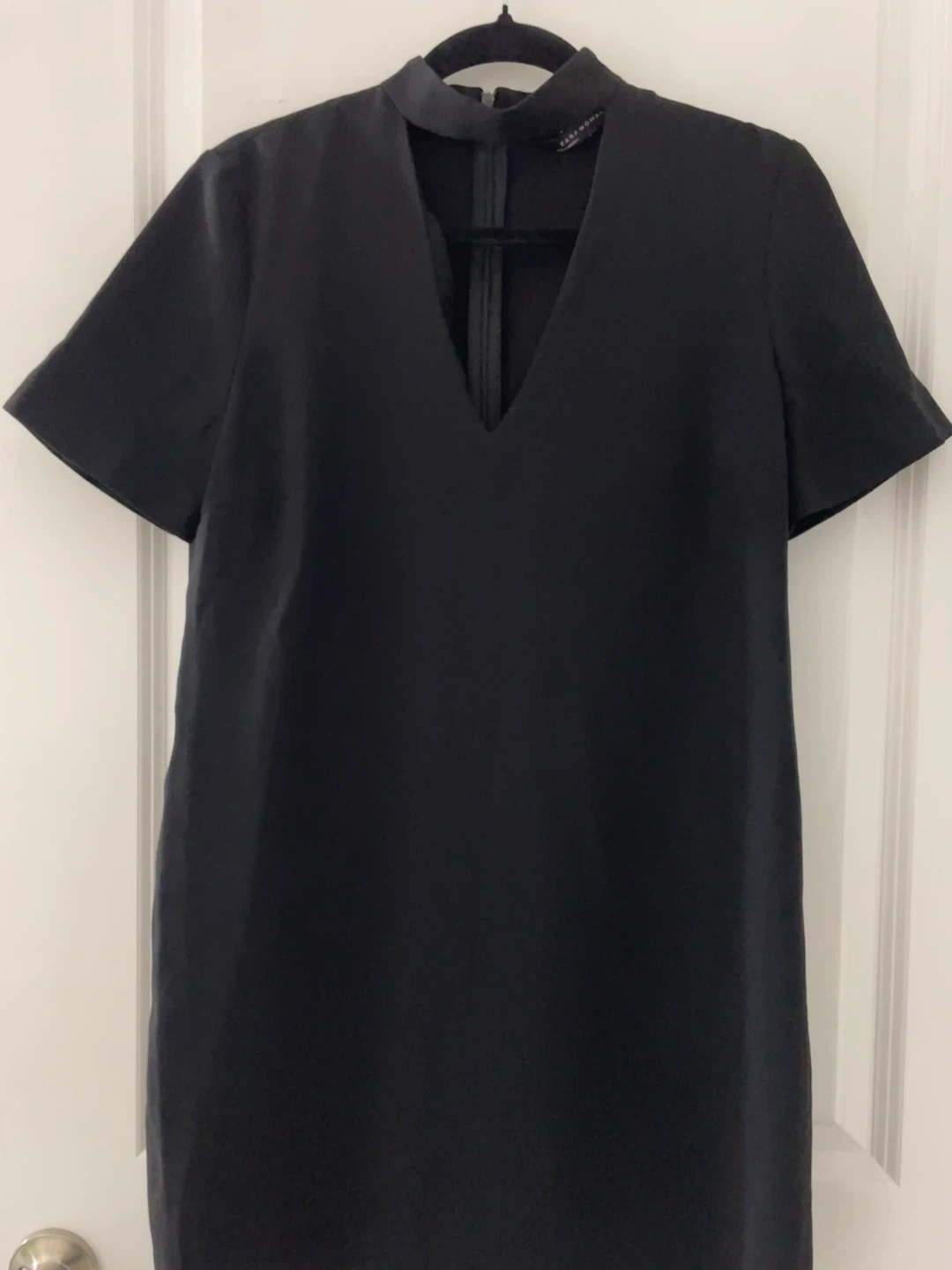 Zara Woman Black Choker Neck V-Neck Dress