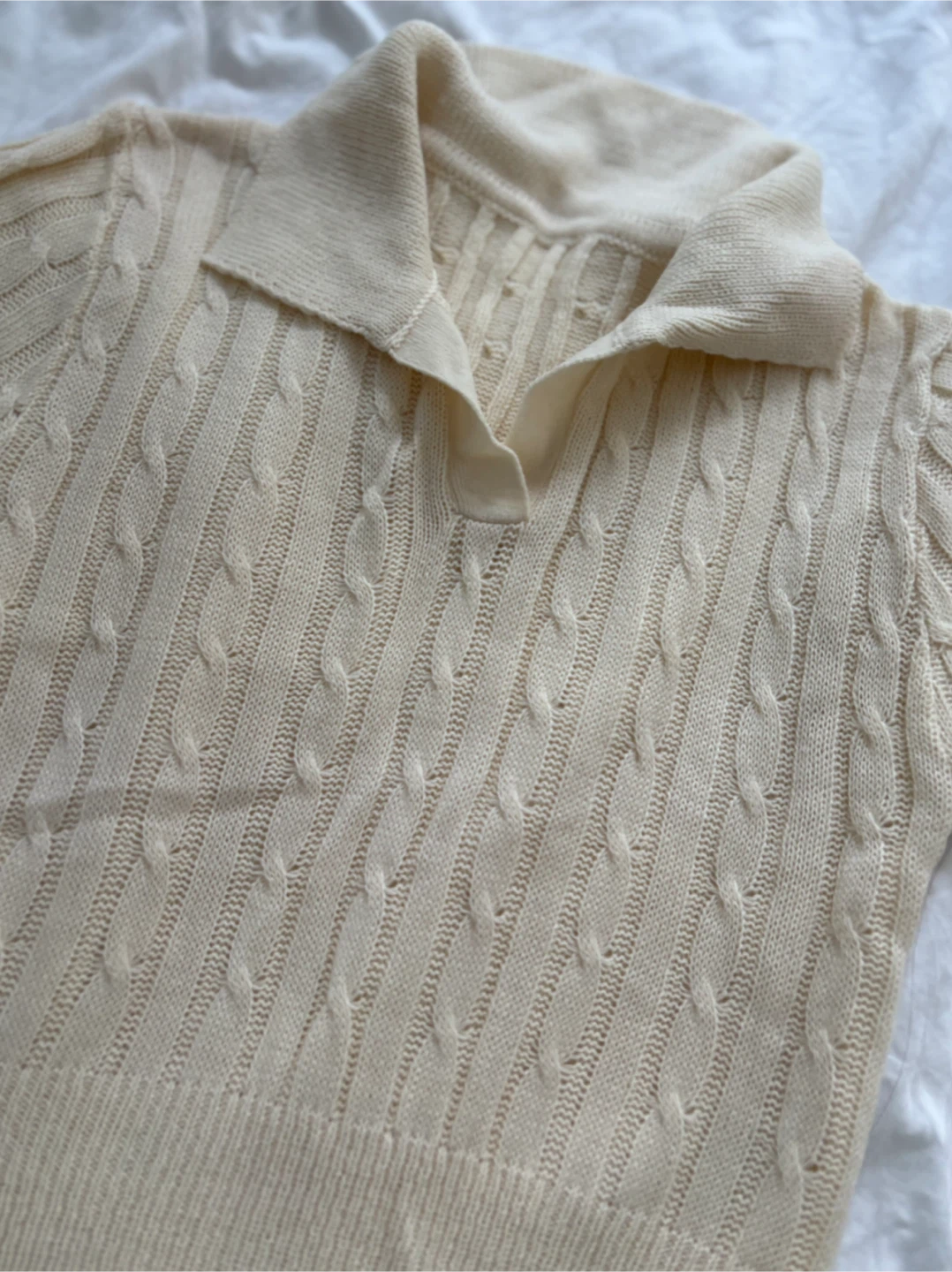 Cream Cable Knit Polo Sweater from korea - photo 2