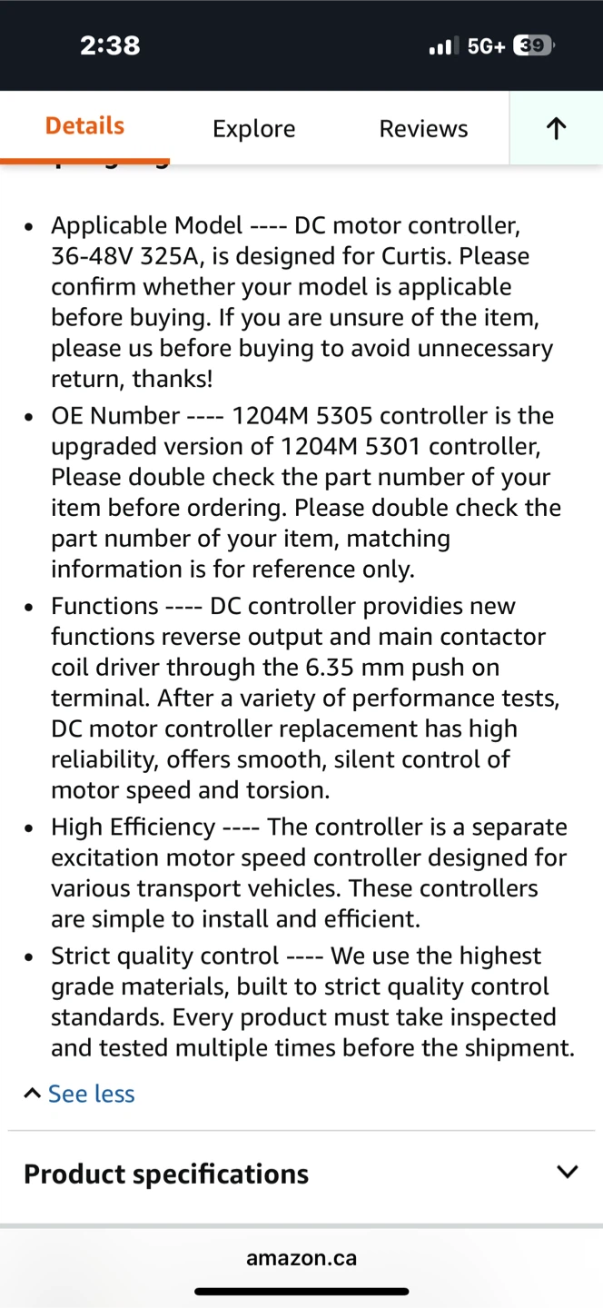 Acauto DC Motor Speed Controller 36-48V 325A 1204M 5305 - photo 4