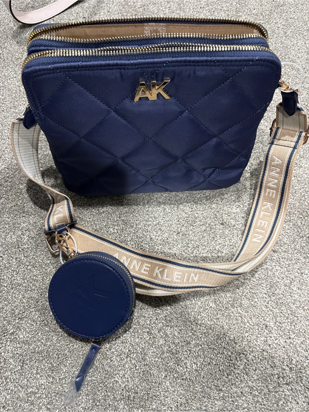 Anne Klein Navy Quilted Crossbody Bag with Coin Pouch