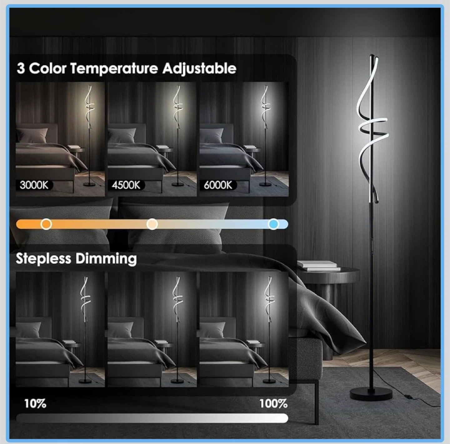 Modern LED Spiral Floor Lamp - Black - photo 3