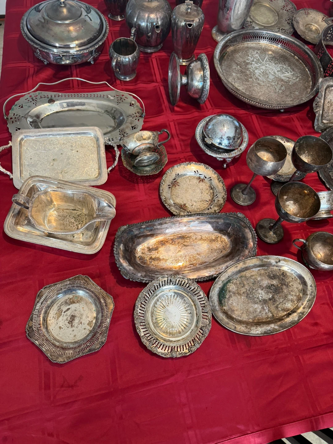 Assorted Silver Plated Serving Pieces and Trays