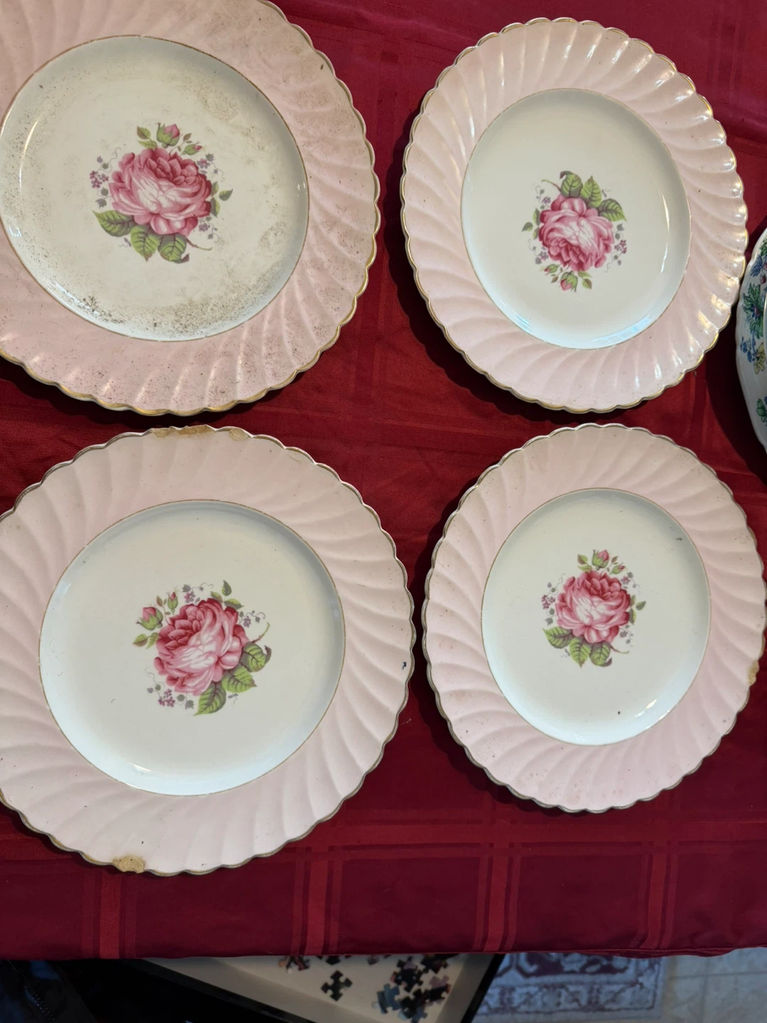 Set of 4 Pink Rose Dessert Plates