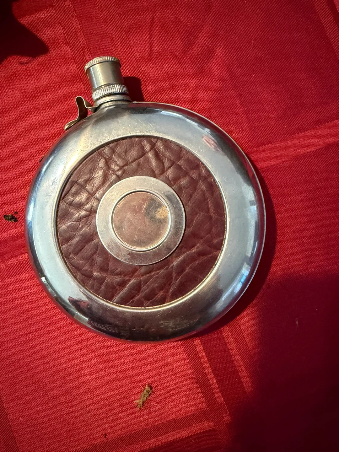 Vintage Round Flask with Leather Inlay