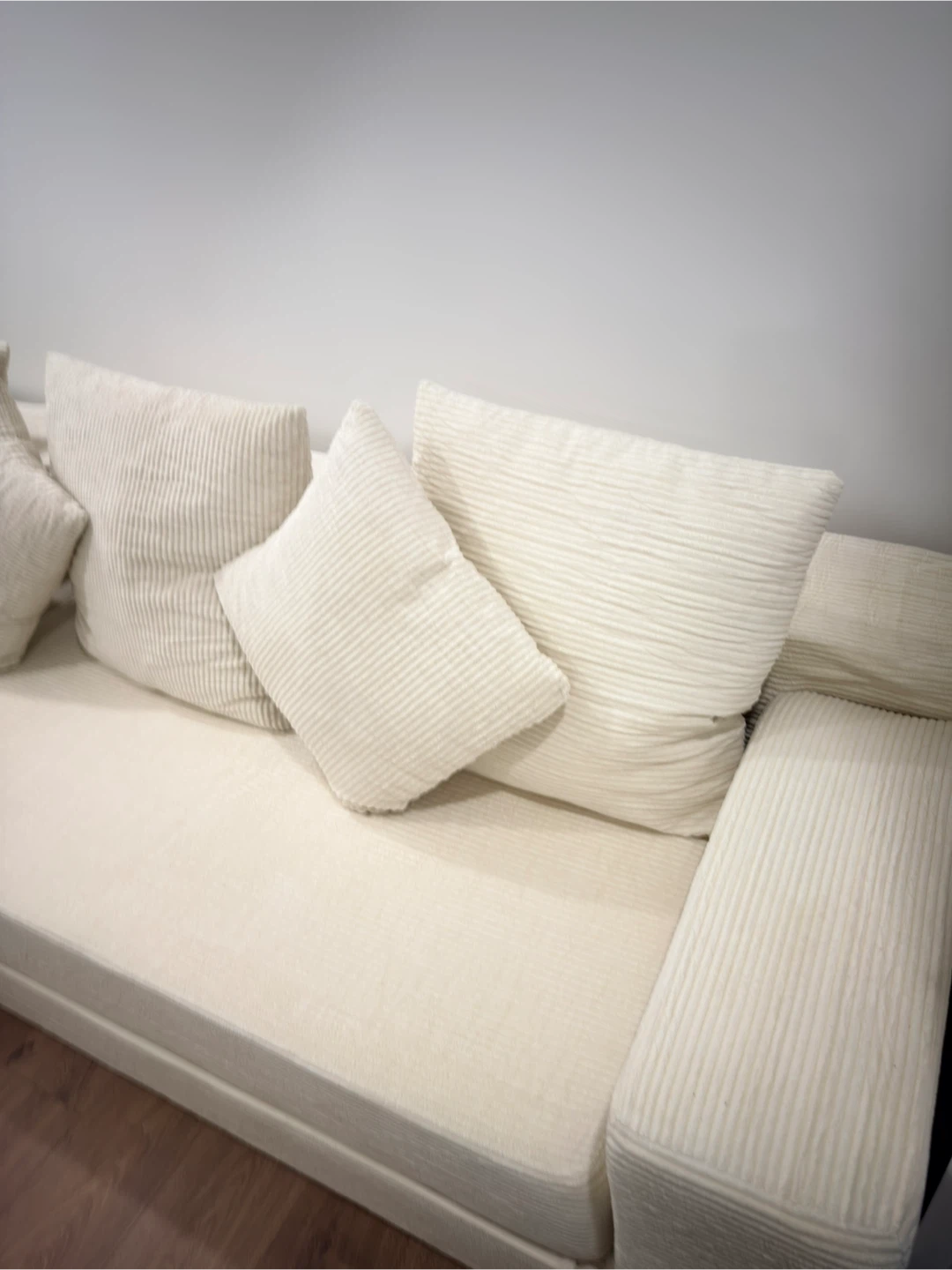Cream Corduroy Sectional Sofa with Pillows - photo 3