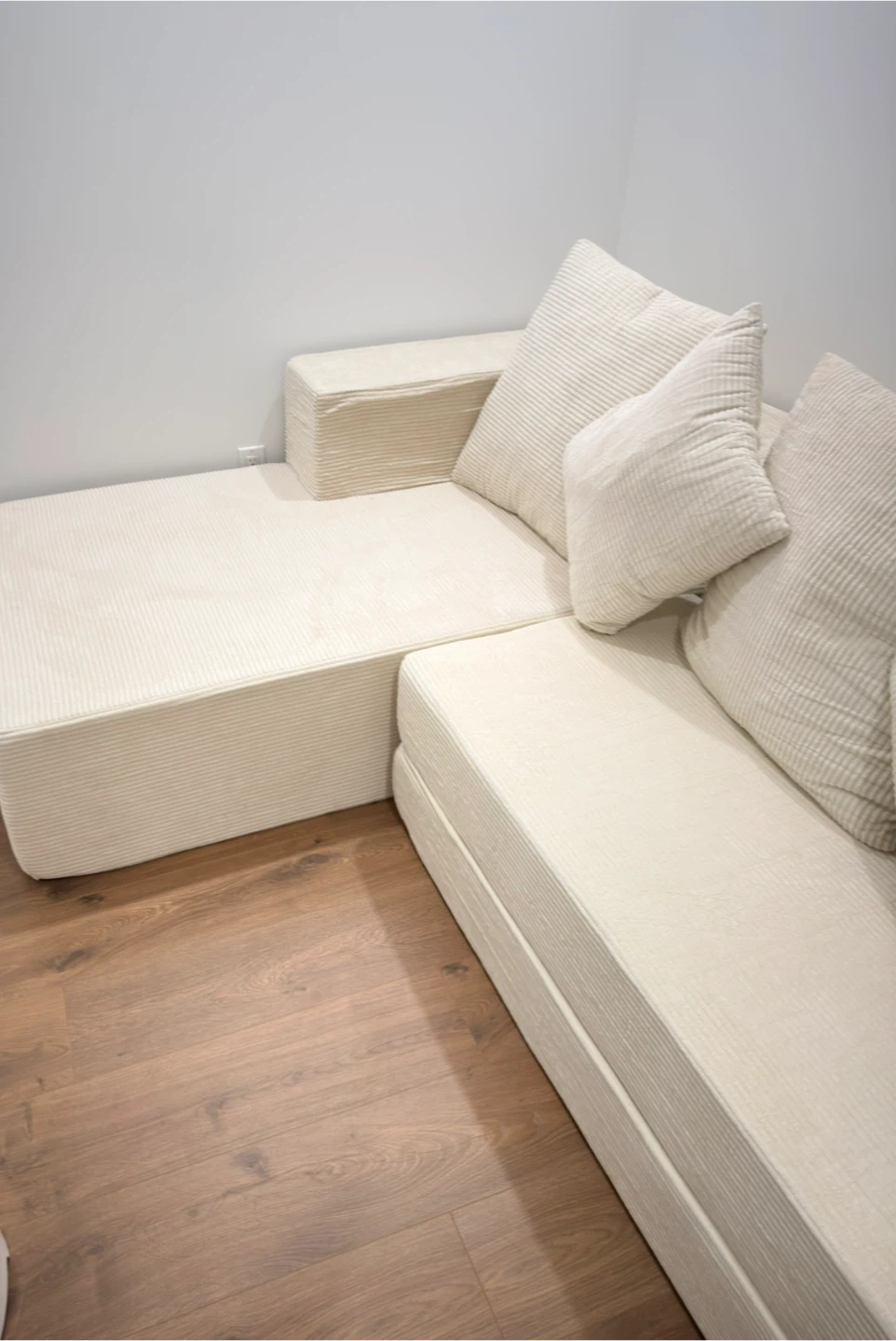 Cream Corduroy Sectional Sofa with Pillows - photo 4