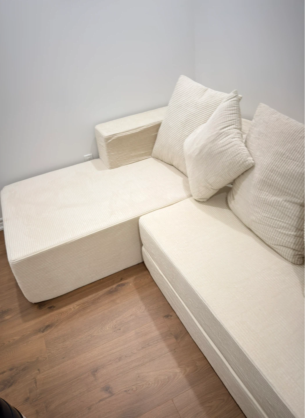 Cream Corduroy Sectional Sofa with Pillows - photo 5