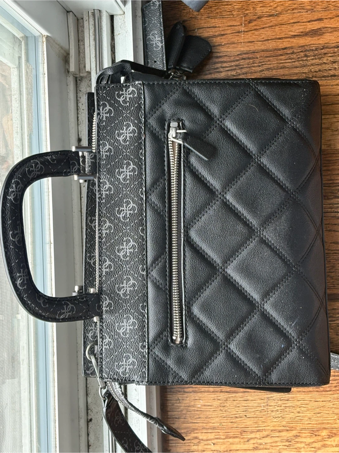 Black Guess Quilted Handbag with Shoulder Strap
